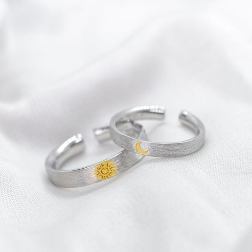 Silver Couple Moon and Sun Promise Ring set