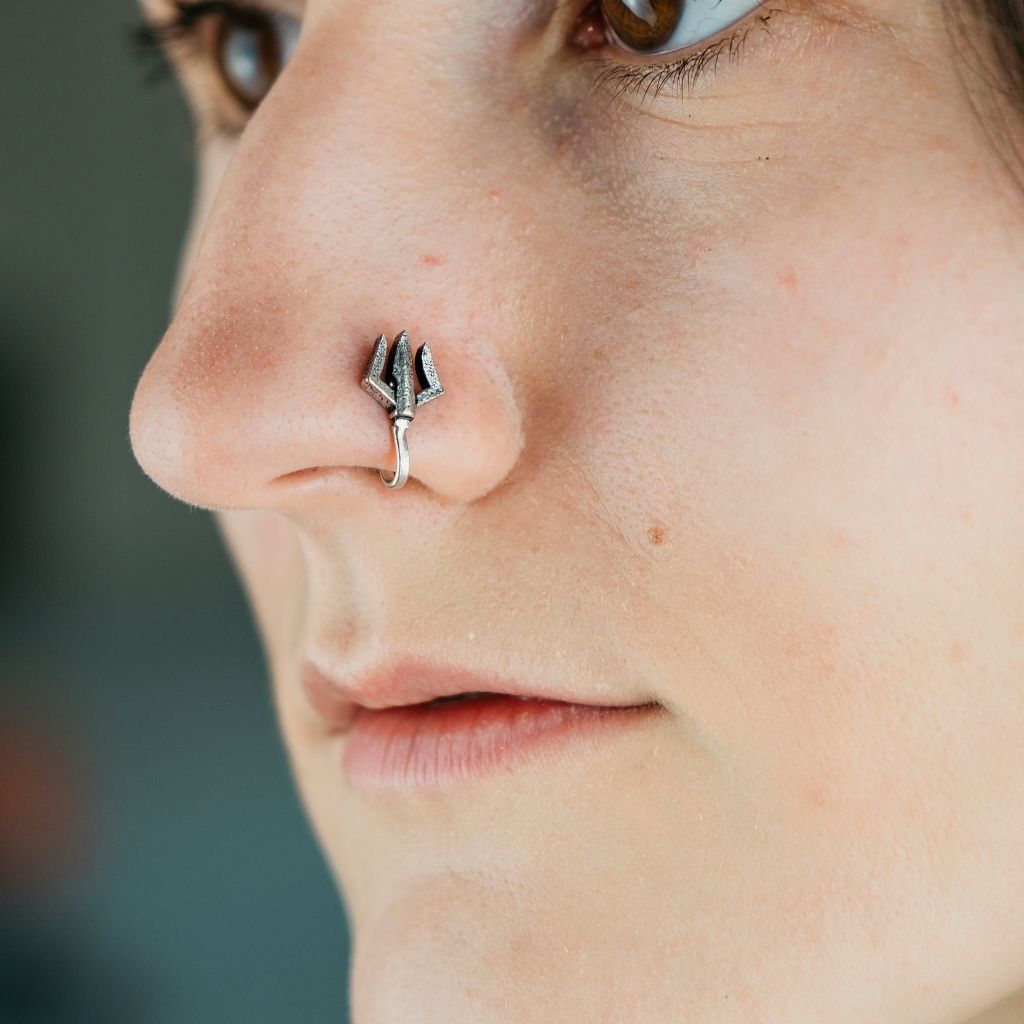Oxidized German Silver Trident Non Pierced Clip On Traditional Indian Nose Pin — Boho Jewellery UK | The Colourful Aura