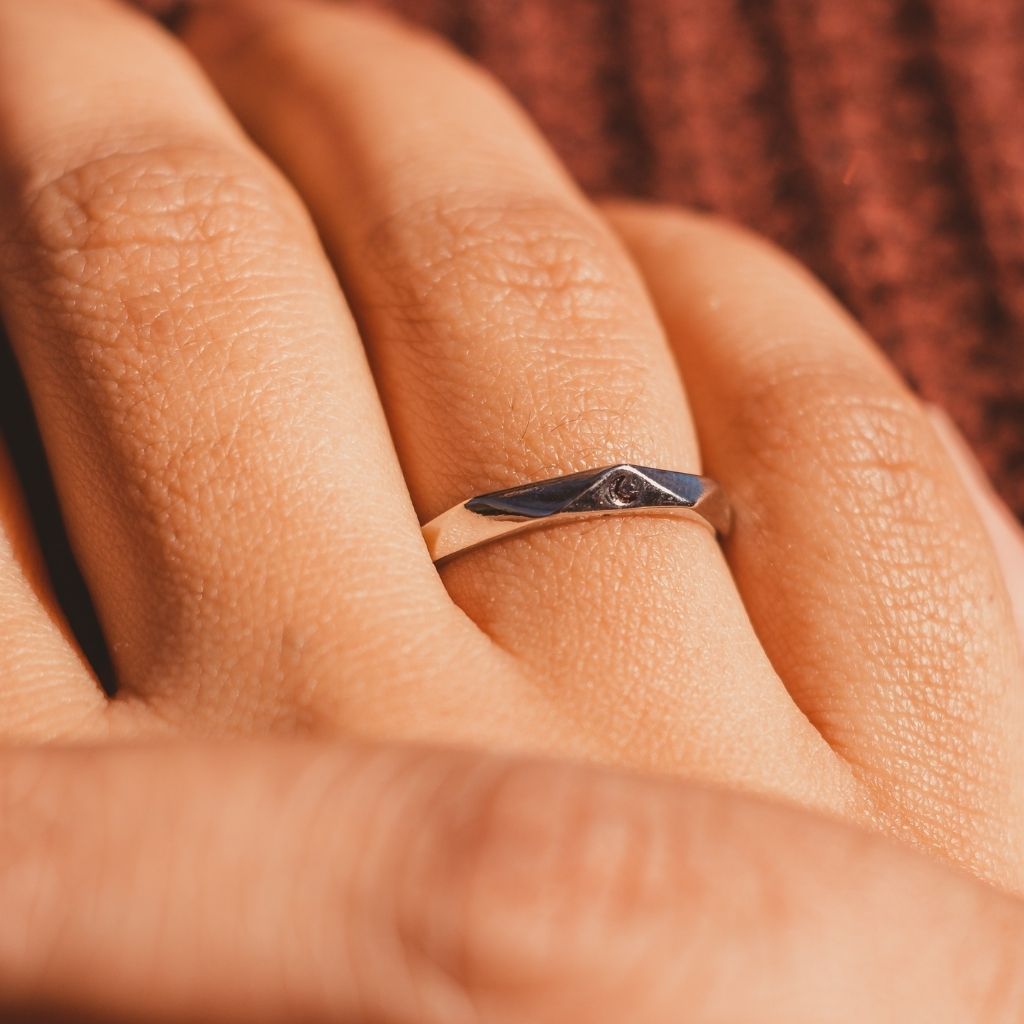 Silver Angle Cut Couple Moon and Sun Promise Adjustable Ring set