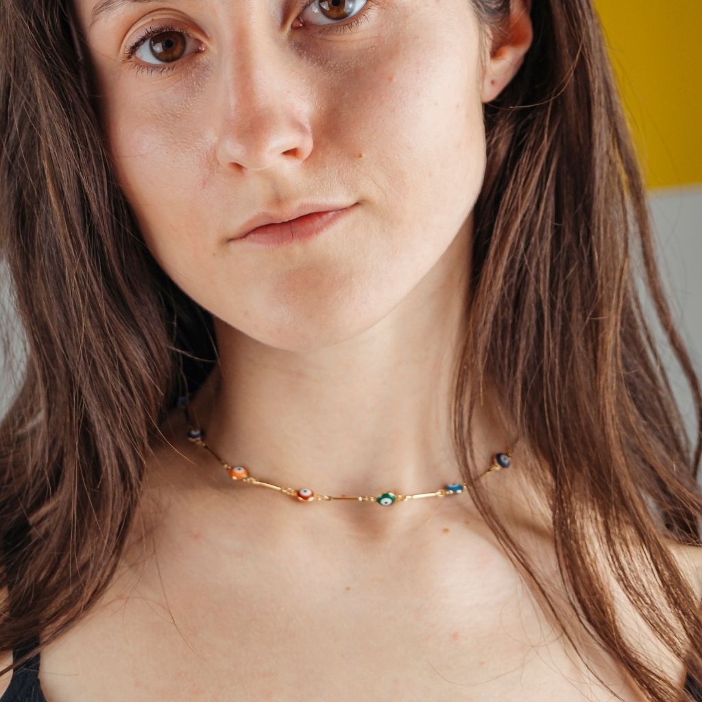 Multicolour Gold and Silver Evil Eye Charm Choker Protection Necklace