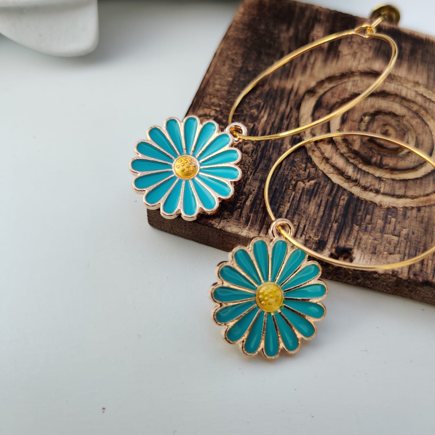 Multicolour Sunflower Charm Boho 30mm Floral Dangle Dainty Hoop Earrings
