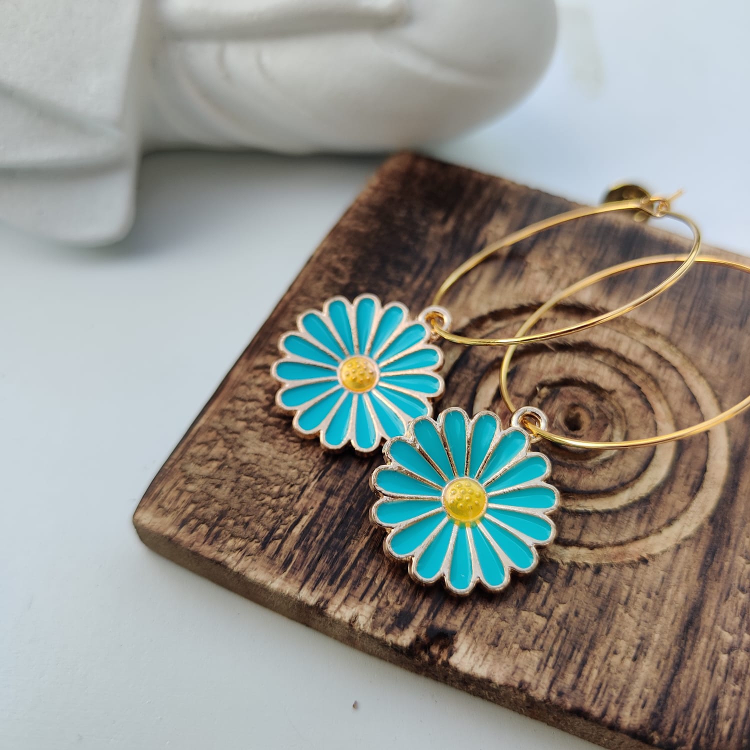 Multicolour Sunflower Charm Boho 30mm Floral Dangle Dainty Hoop Earrings