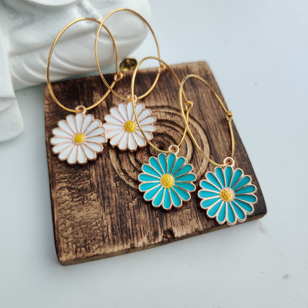 Multicolour Sunflower Charm Boho 30mm Floral Dangle Dainty Hoop Earrings — Boho Jewellery UK | The Colourful Aura