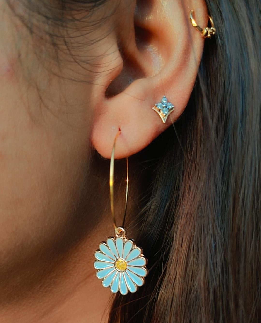 Multicolour Sunflower Charm Boho 30mm Floral Dangle Dainty Hoop Earrings