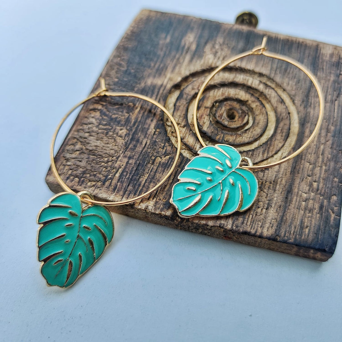 Tropical Leaf Charm Dangle Dainty Floral Huggie Tree Leaf Hoop Earrings — Boho Jewellery UK | The Colourful Aura
