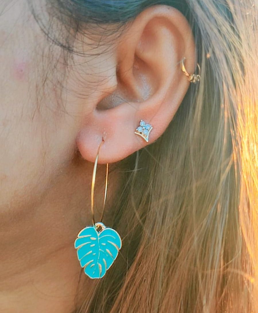 Monstera Enamel 30mm Floral Hoops