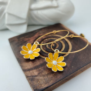 Yellow Sunflower Charm Floral Dainty Dangle Colourful Boho Hoop Earring — Boho Jewellery UK | The Colourful Aura