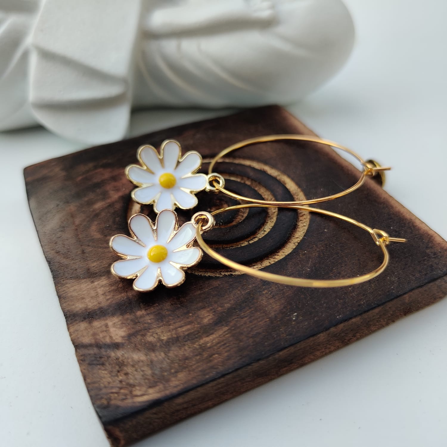 Yellow Sunflower Charm Floral Dainty Dangle Colourful Boho Hoop Earring (Close-up Detail) | The Colourful Aura