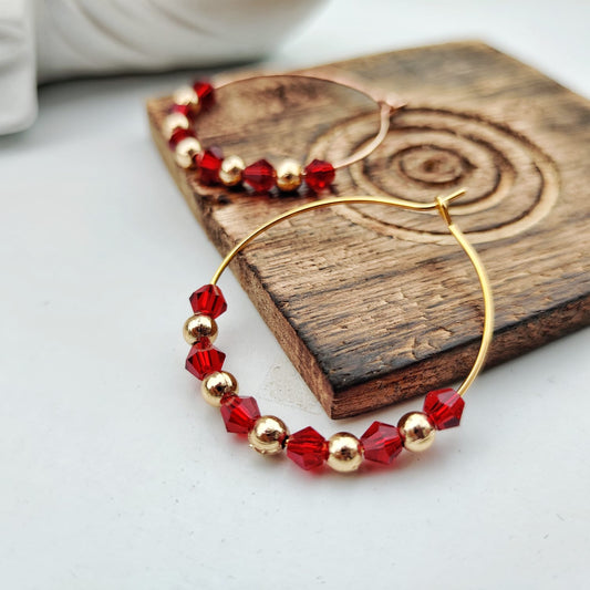 Red Beaded Hoop Earrings