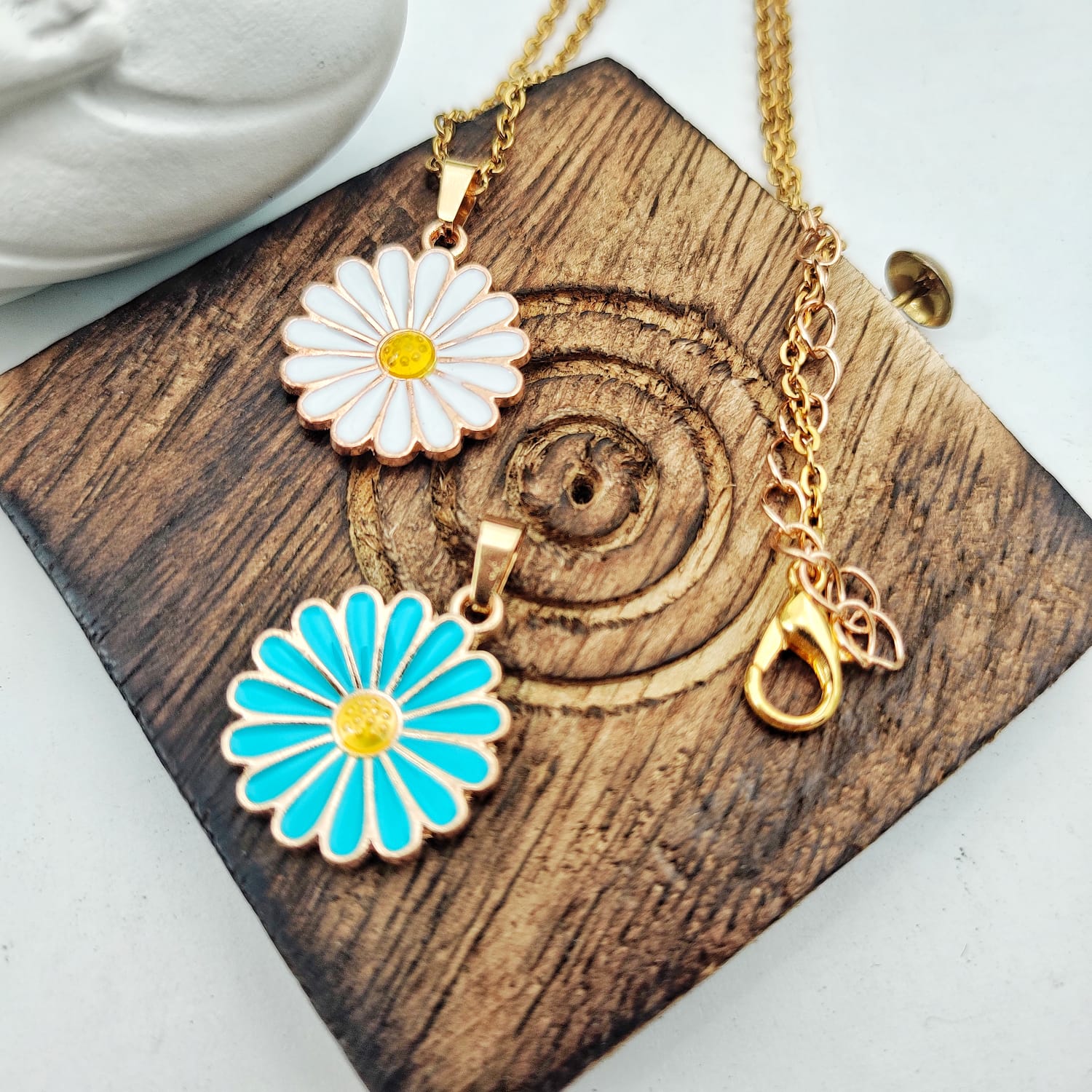 Colourful Blue Sunflower  Indie Boho Daisy Floral Charms Choker Summer Necklace