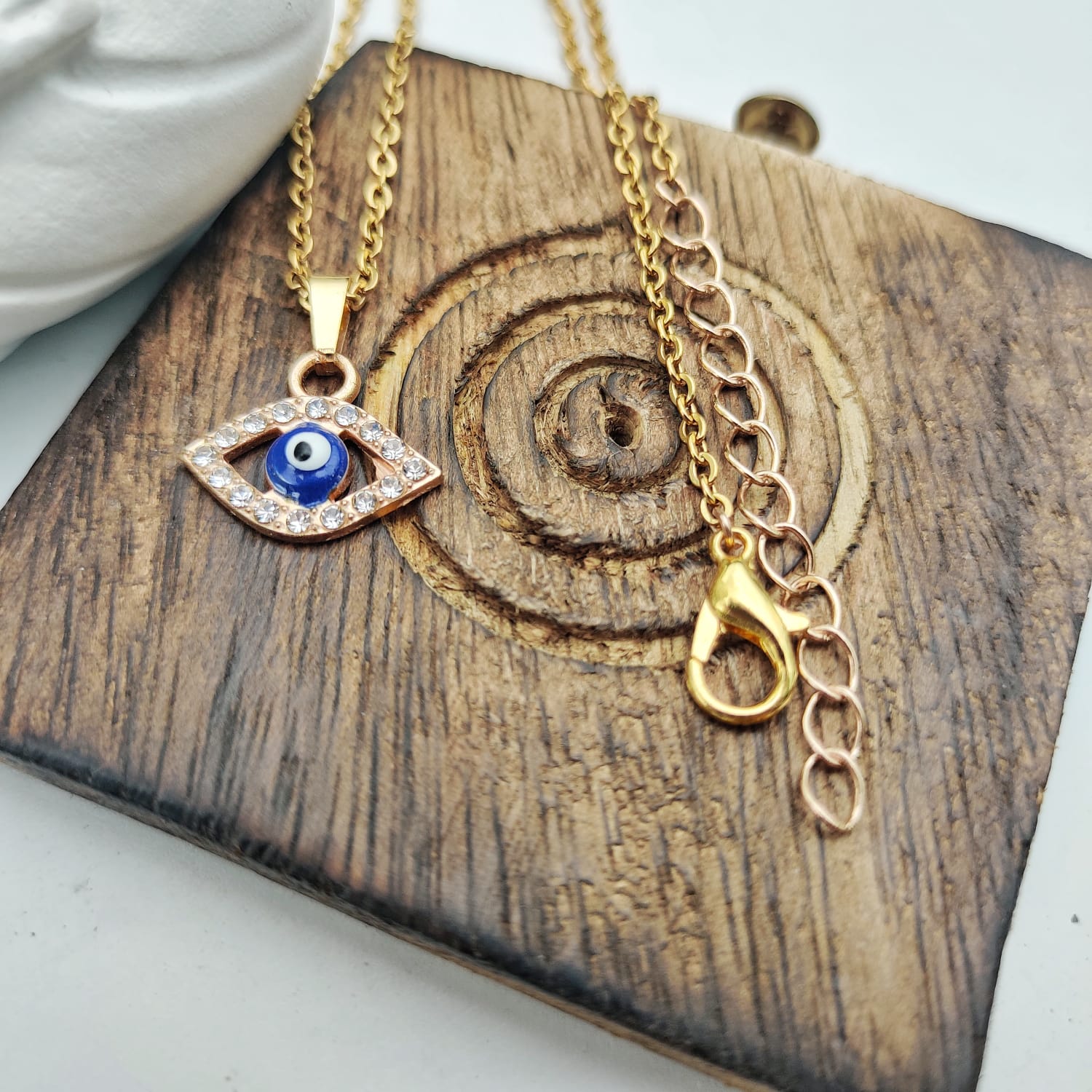 Gold Evil Eye Zircon Minimalist Adjustable Turkish Boho Charm Pendant Necklace (Close-up Detail) | The Colourful Aura