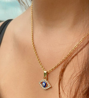 Evil Eye Zircon Minimalist Adjustable Turkish Boho Charm Pendant Necklace (Close-up Detail) | The Colourful Aura
