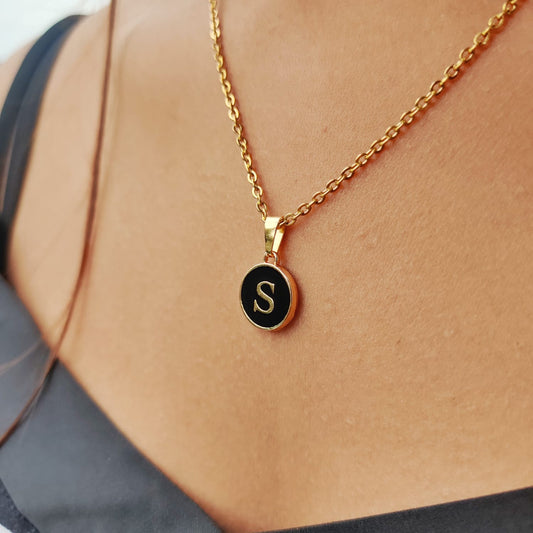 Black Personalized Letter Dainty Necklace
