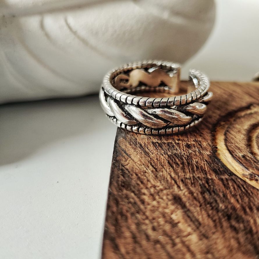 Adjustable Silver Braided Chain Unisex Thick Link Band Cuff Ring