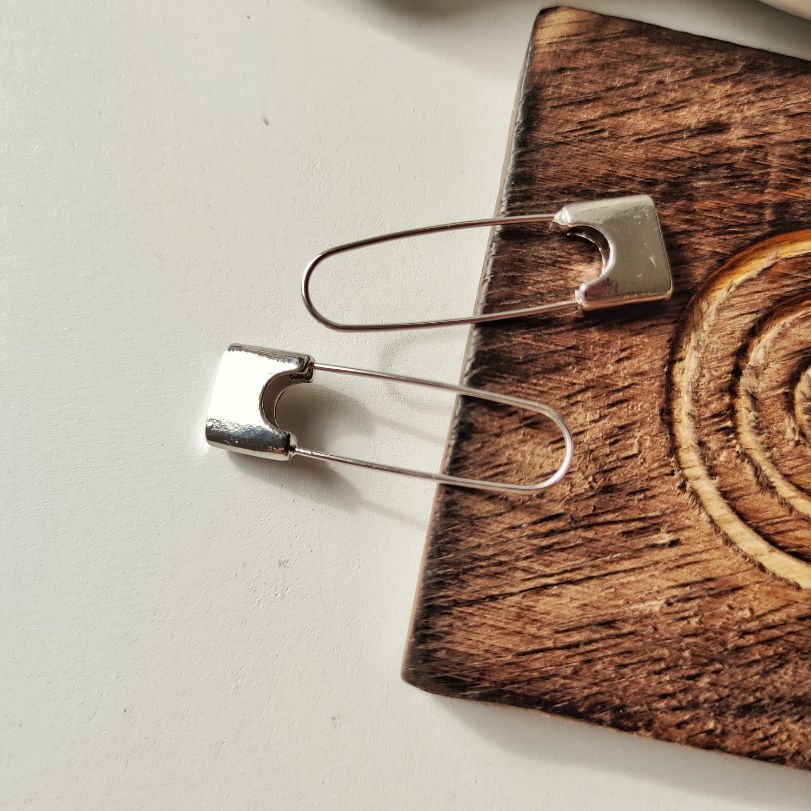 Gold and Silver Unique Safety Pin Drop Paperclip Dangle Hoop Earrings