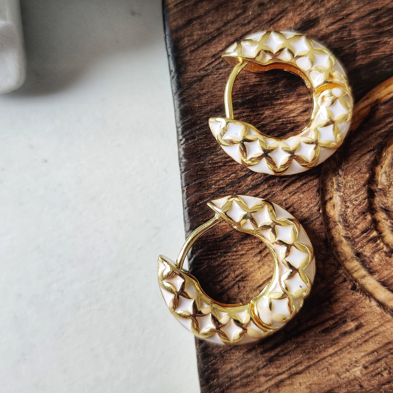 White Enamel Huggie hoop earrings