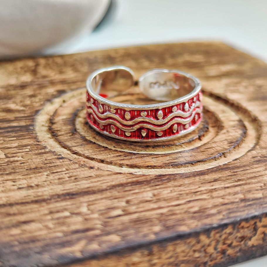 Adjustable Red Silver Midi Band Dainty Zehen Hippie Band Toe Ring Set
