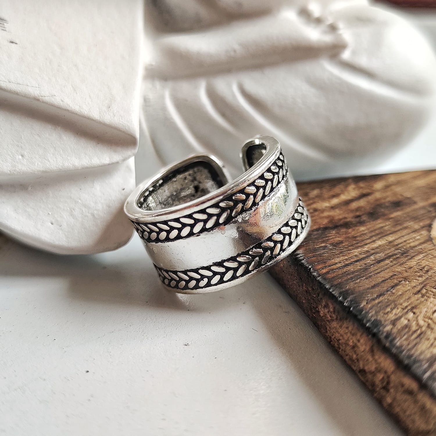 Adjustable Wide Band Sterling Silver Thick Thumb Cuff Ring
