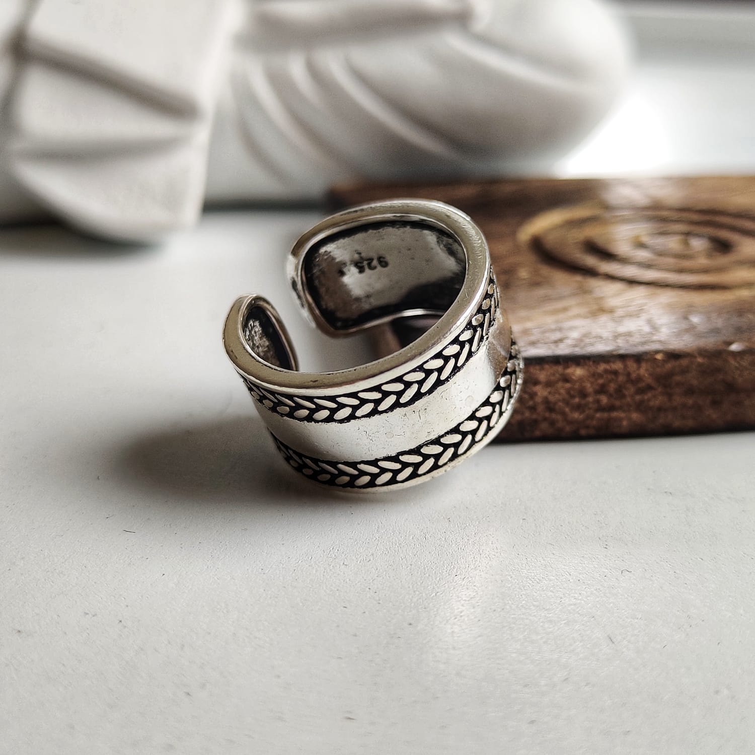 Adjustable Wide Band Sterling Silver Thick Thumb Cuff Ring