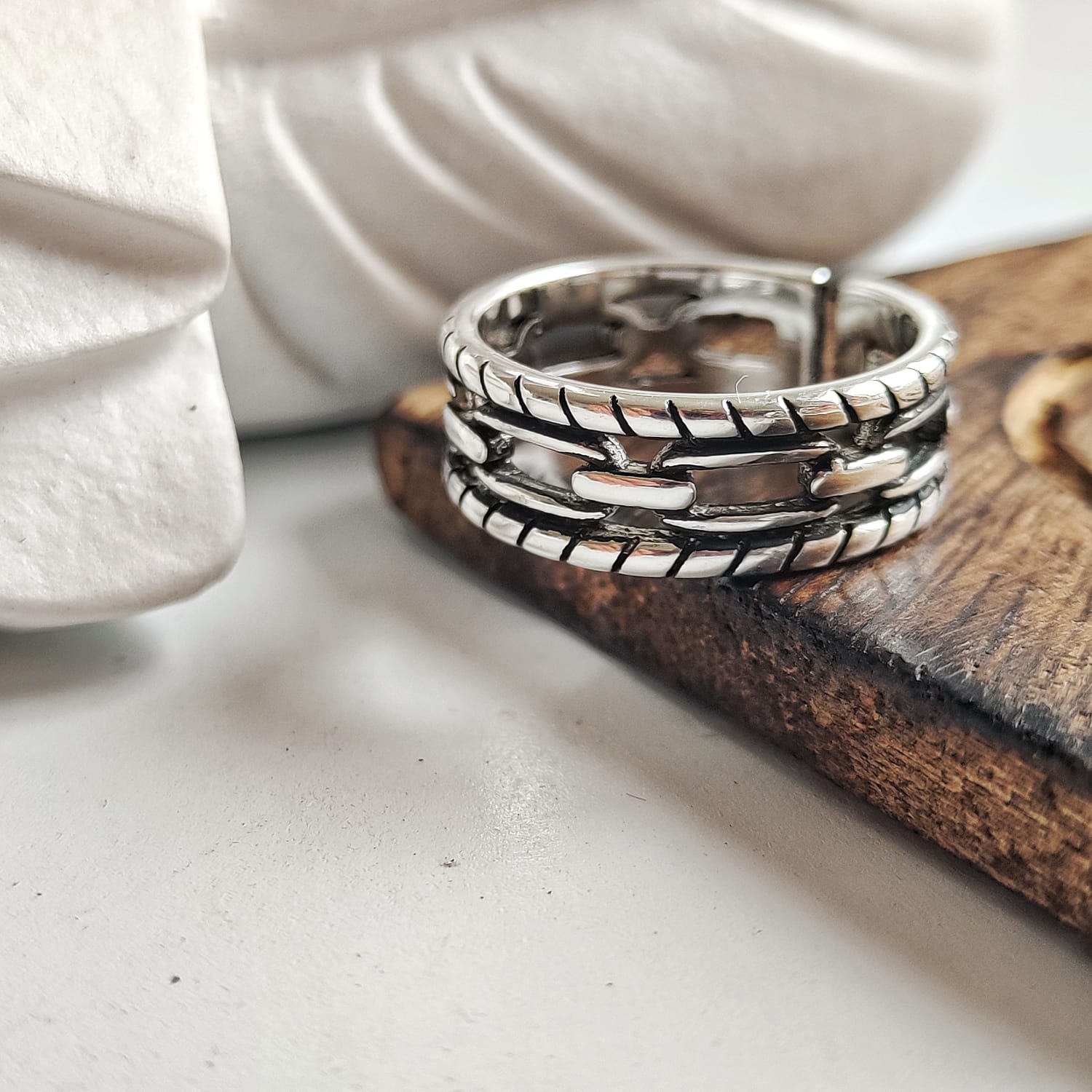 Wide Retro Woven Hemp Rope Braided Male and Female Cuff Open Ring