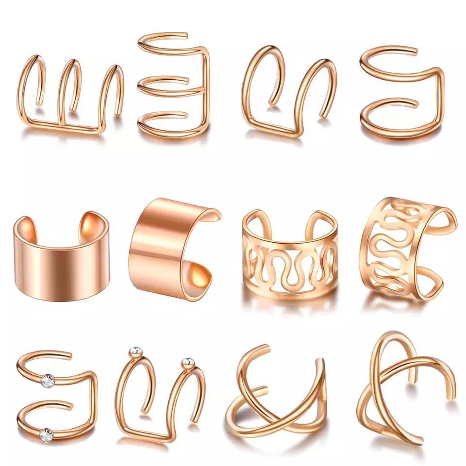 Rose Gold 12 & 6 Piece Gold Adjustable Wire No Piercing Everyday Cartilage Helix Ear Cuff detail view 6 — Boho Jewellery UK | The Colourful Aura