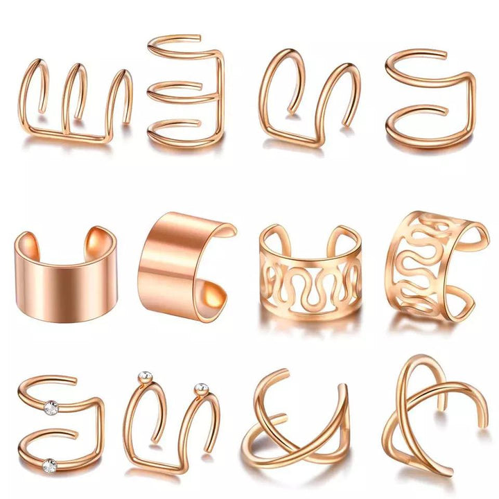 Rose Gold 12 & 6 Piece Gold Adjustable Wire No Piercing Everyday Cartilage Helix Ear Cuff detail view 6 — Boho Jewellery UK | The Colourful Aura
