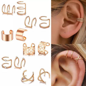 12 & 6 Piece Gold Adjustable Wire No Piercing Everyday Cartilage Helix Ear Cuff — Boho Jewellery UK | The Colourful Aura