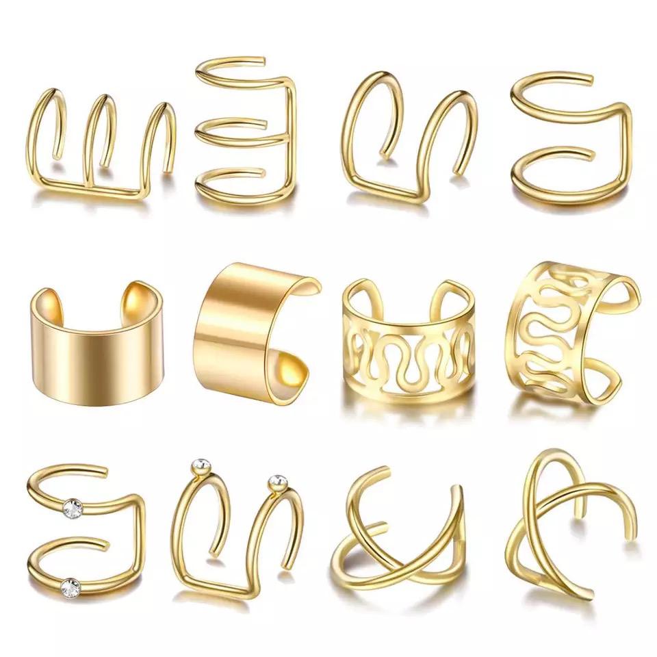 12 & 6 Piece Gold Adjustable Wire No Piercing Everyday Cartilage Helix Ear Cuff detail view 5 — Boho Jewellery UK | The Colourful Aura