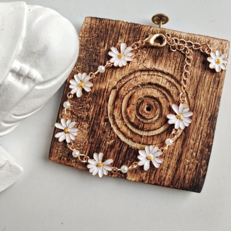 Gold Plated Sun Flower Charms Summer Indie Boho Daisy Floral Adjustable Bracelet