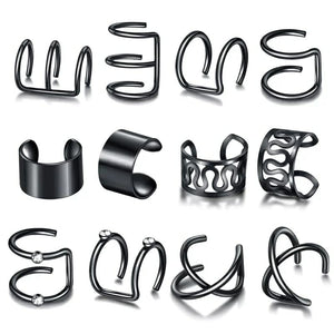 Black 12 & 6 Piece Gold Adjustable Wire No Piercing Everyday Cartilage Helix Ear Cuff detail view 2 — Boho Jewellery UK | The Colourful Aura