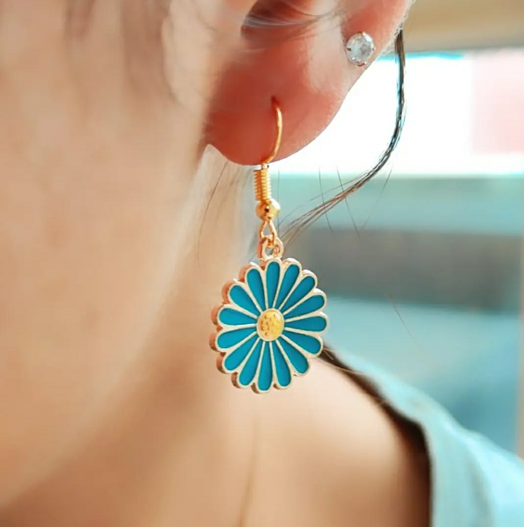 Sunflower Floral Charm Sun Flower Dainty Boho Floral Hook Drop Earrings