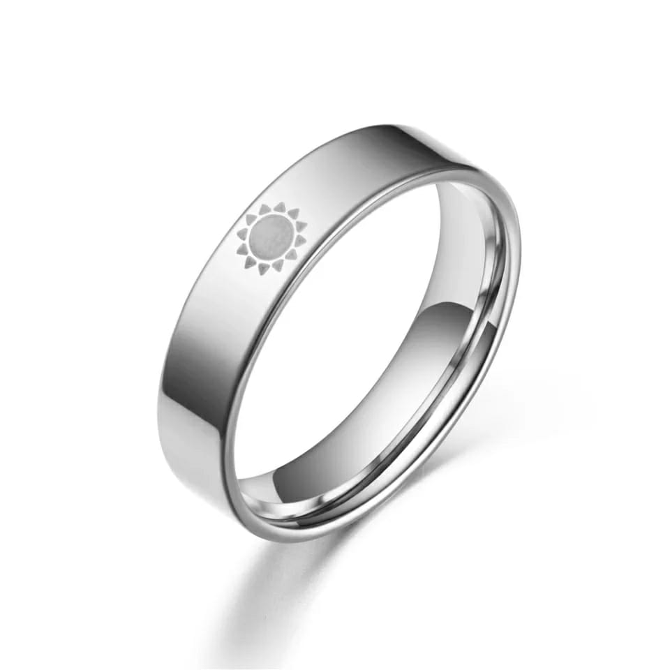 Stainless Steel Silver Couple Moon and Sun Matching Promise Ring Set