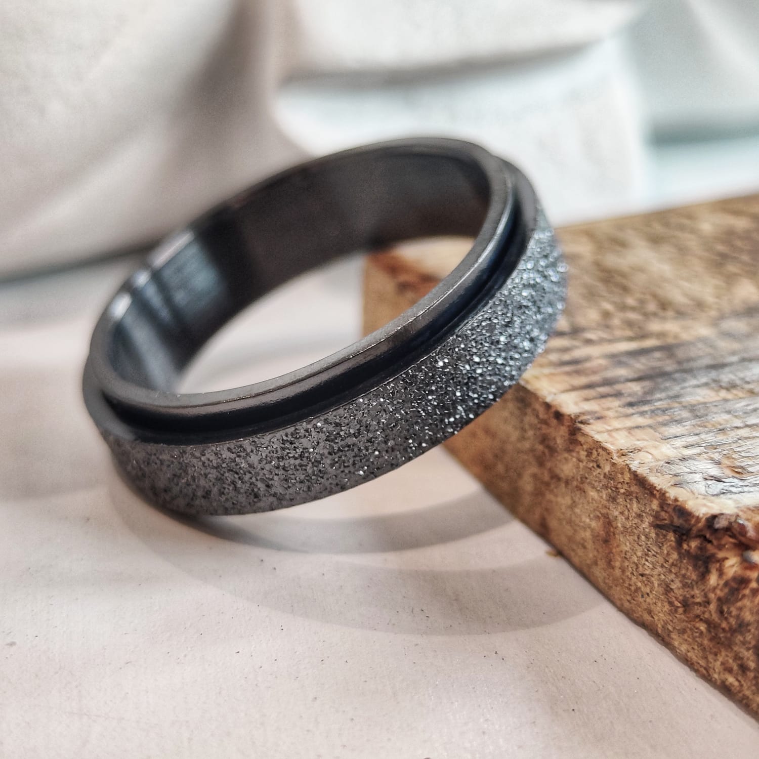 6mm Mens Black Rotatable Spinner Stainless Steel Promise Band Ring