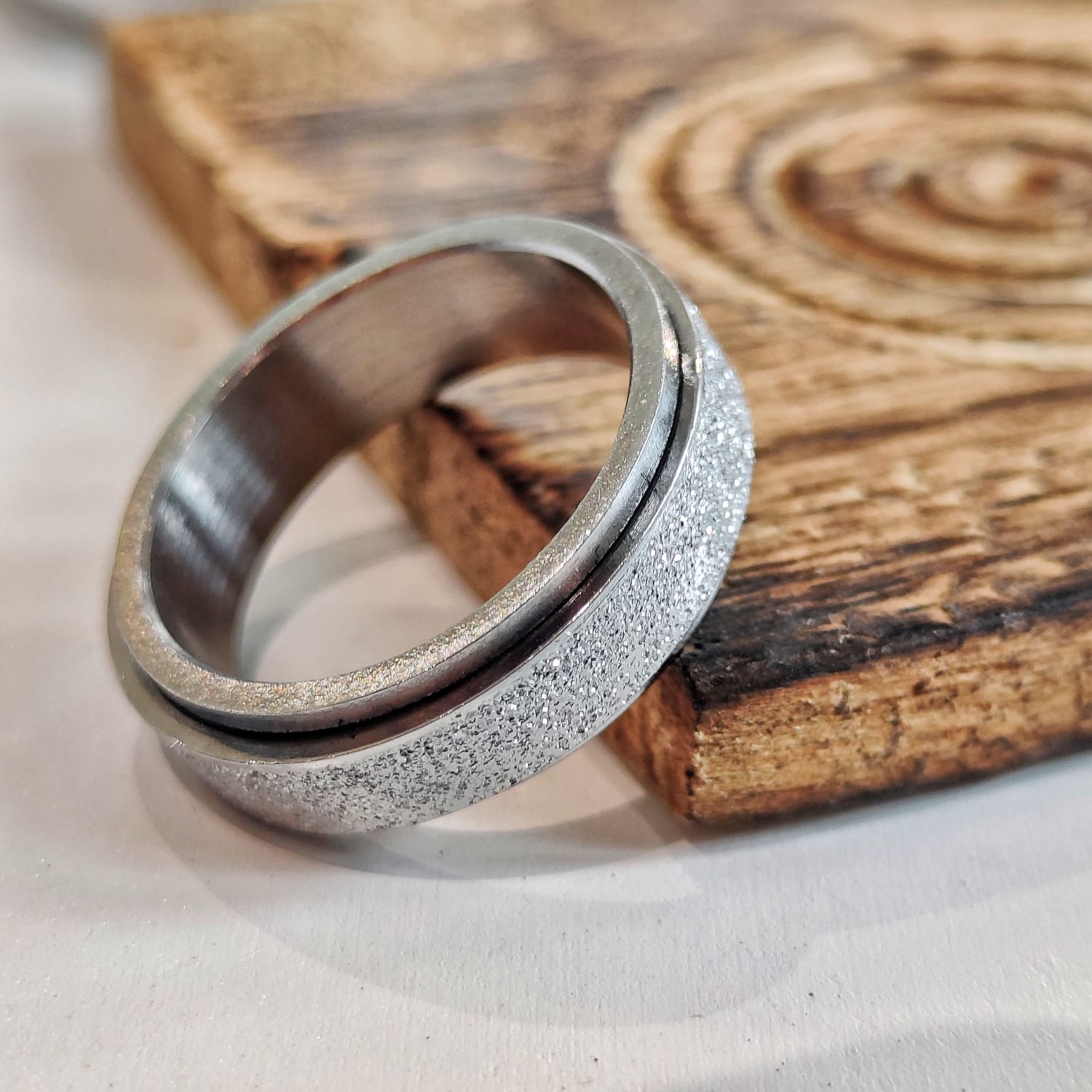 6mm Mens Black Rotatable Spinner Stainless Steel Promise Band Ring