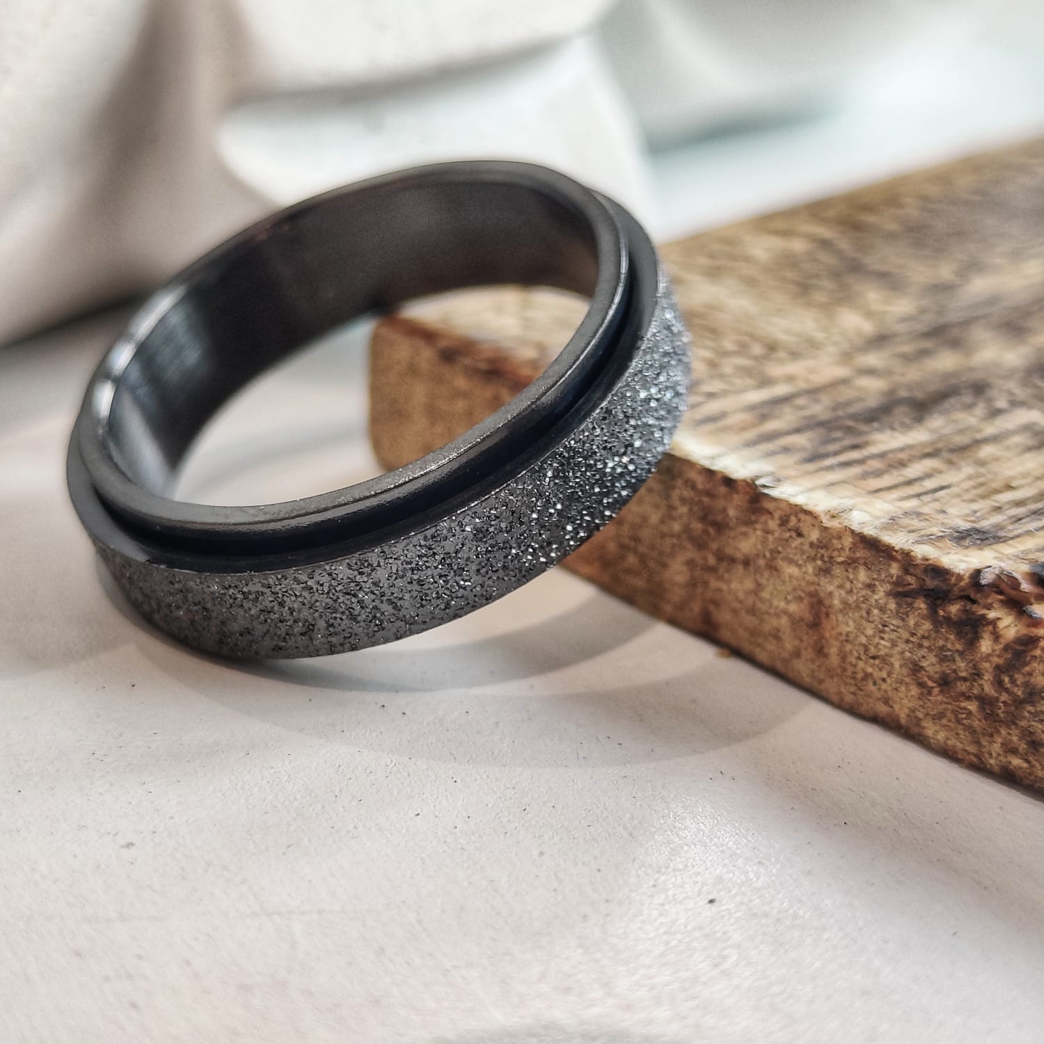 6mm Mens Black Rotatable Spinner Stainless Steel Promise Ring