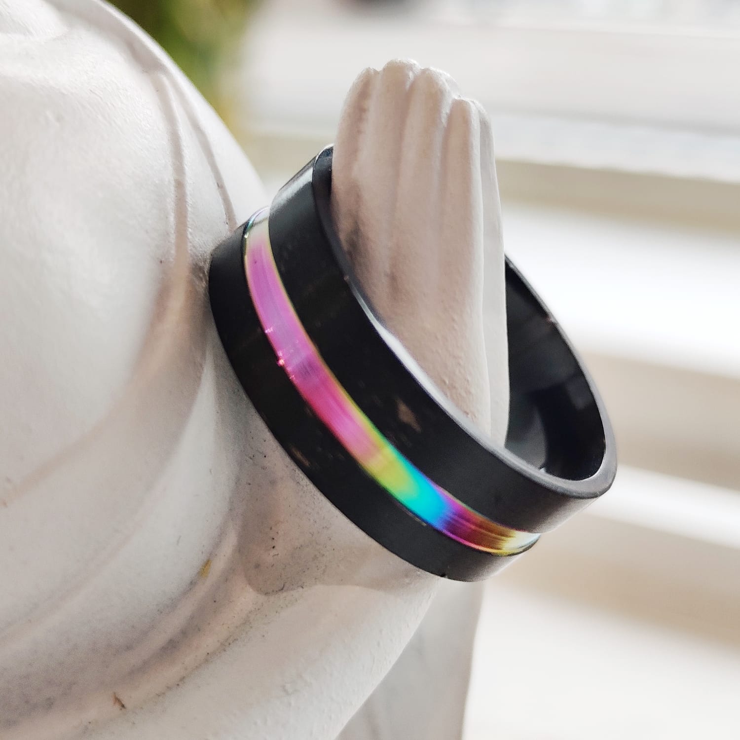8mm Stainless Steel Unicorn Rainbow Unisex Thumb Band Ring