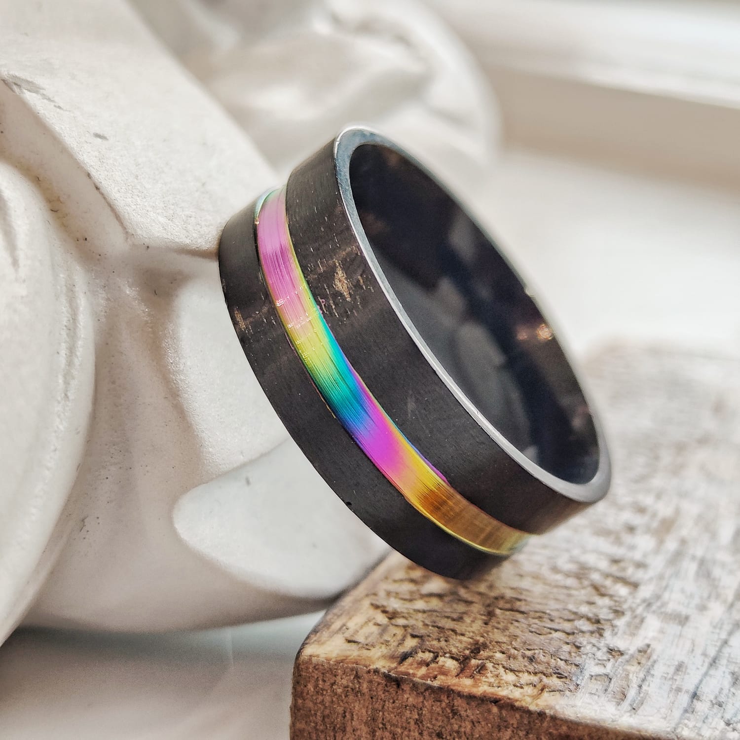 8mm Stainless Steel Unicorn Rainbow Unisex Thumb Band Ring