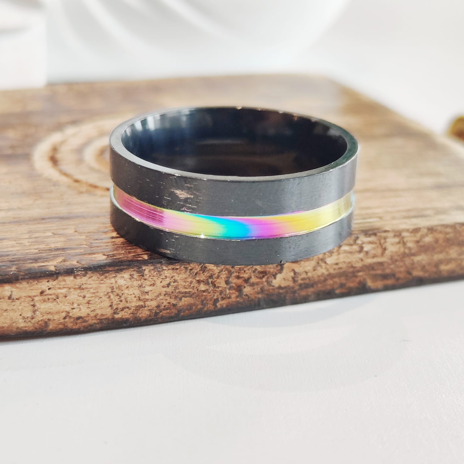 8mm Stainless Steel Unicorn Rainbow Unisex Thumb Band Ring