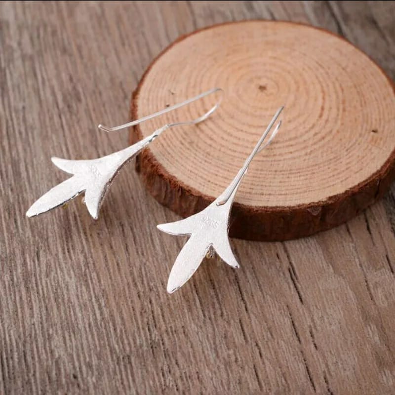 White Long Silver Vintage Lily floral Ear Crawler Hook Drop Ear Wire Earring