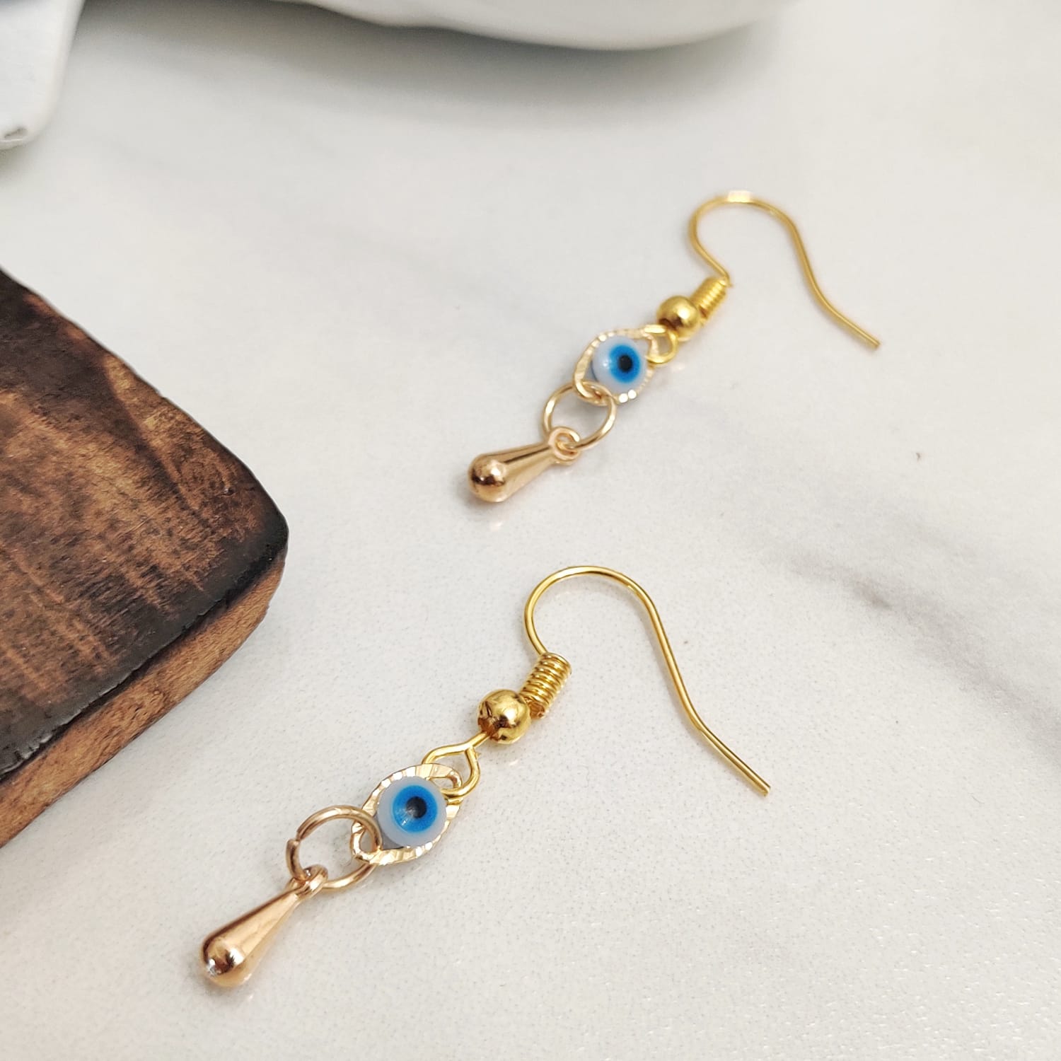 Handmade Turkish Evil Eye Protection Gold Plated Charm Dangle Drop Earrings