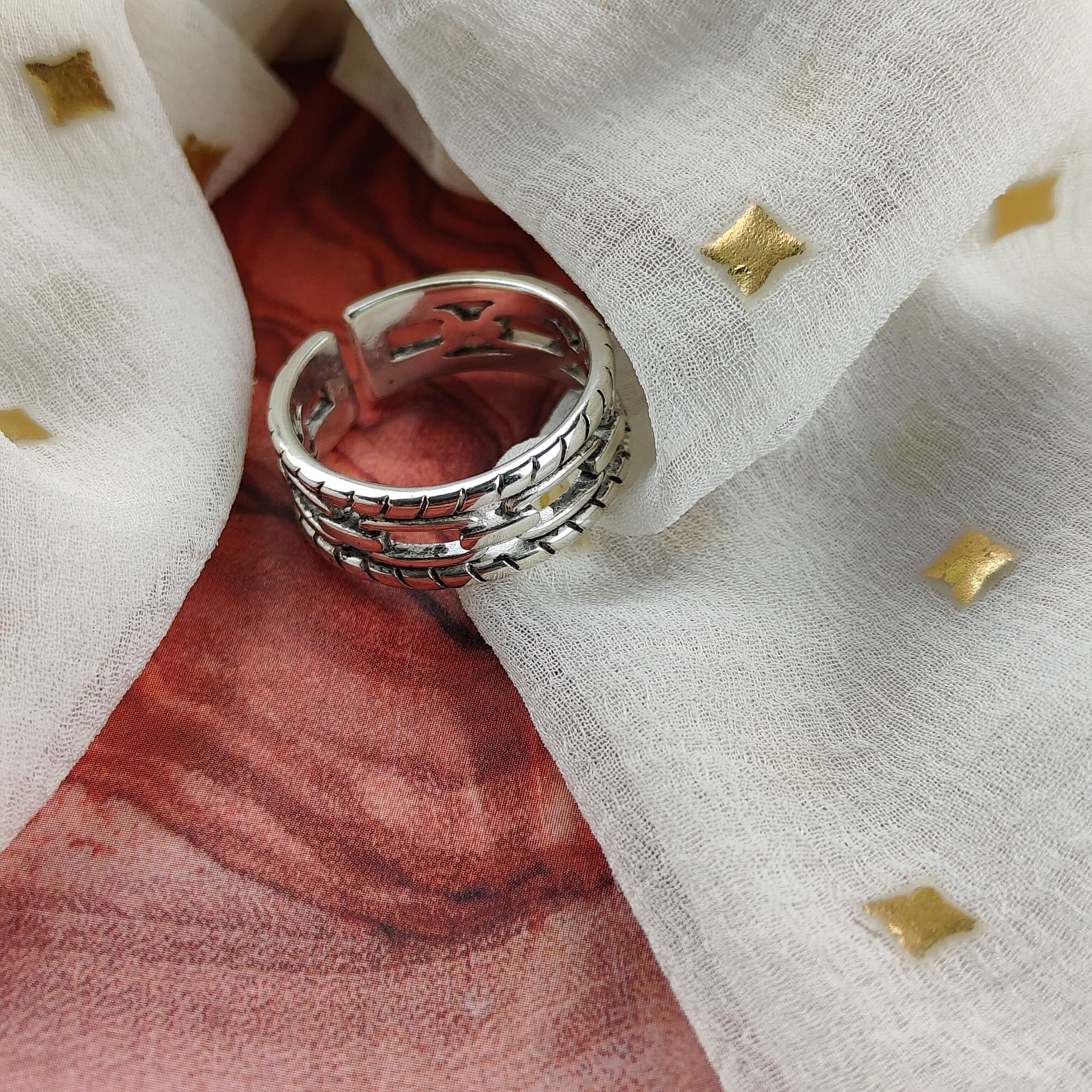 Adjustable Silver Chain Band Thick Unisex Open Statement Ring