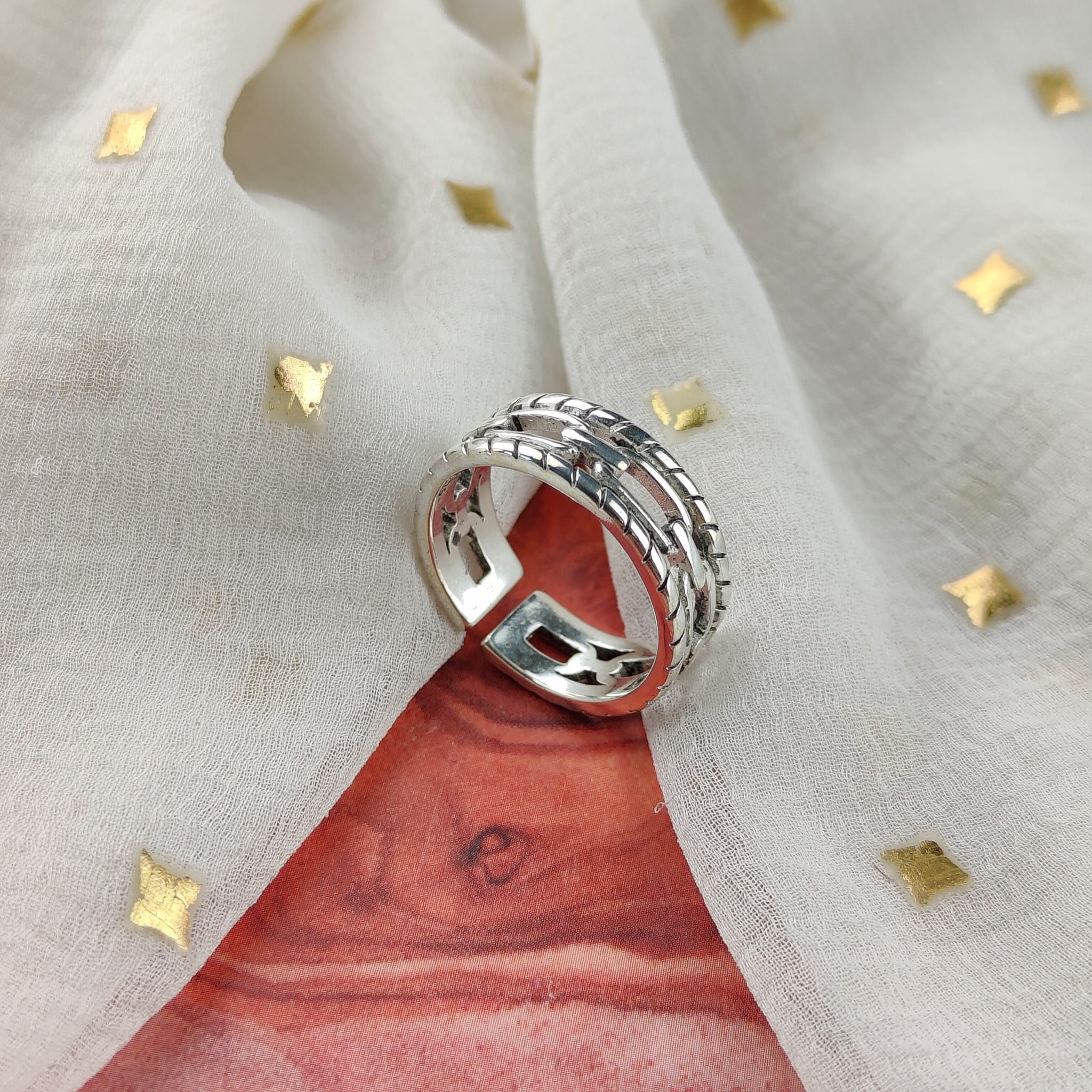 Adjustable Silver Chain Band Thick Unisex Open Statement Ring