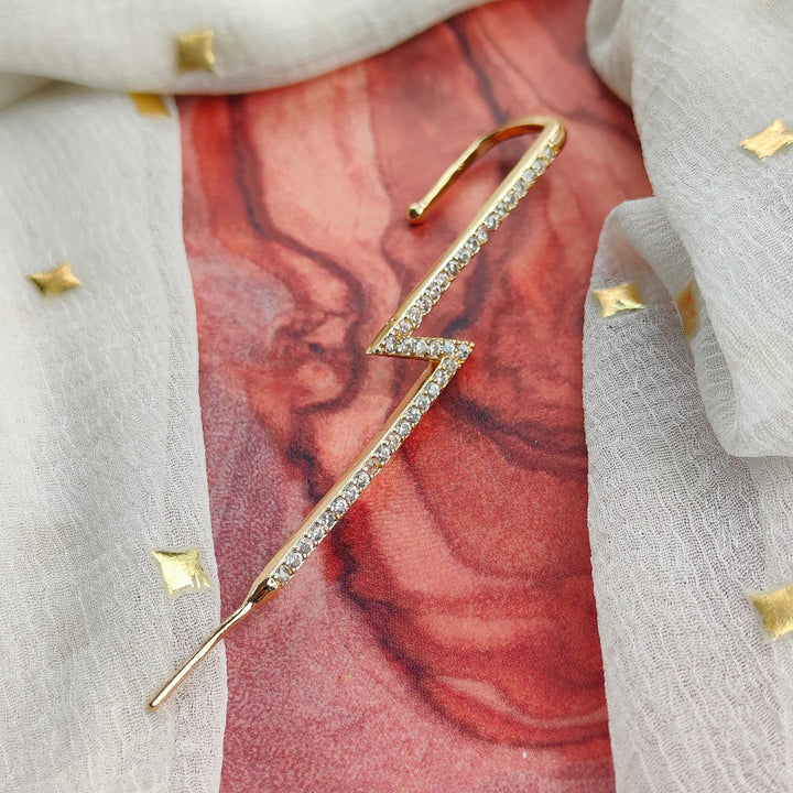 Gold and Silver Lightning Zircon Ear Climber Wrap Crawler Hook Earring (Close-up Detail) | The Colourful Aura