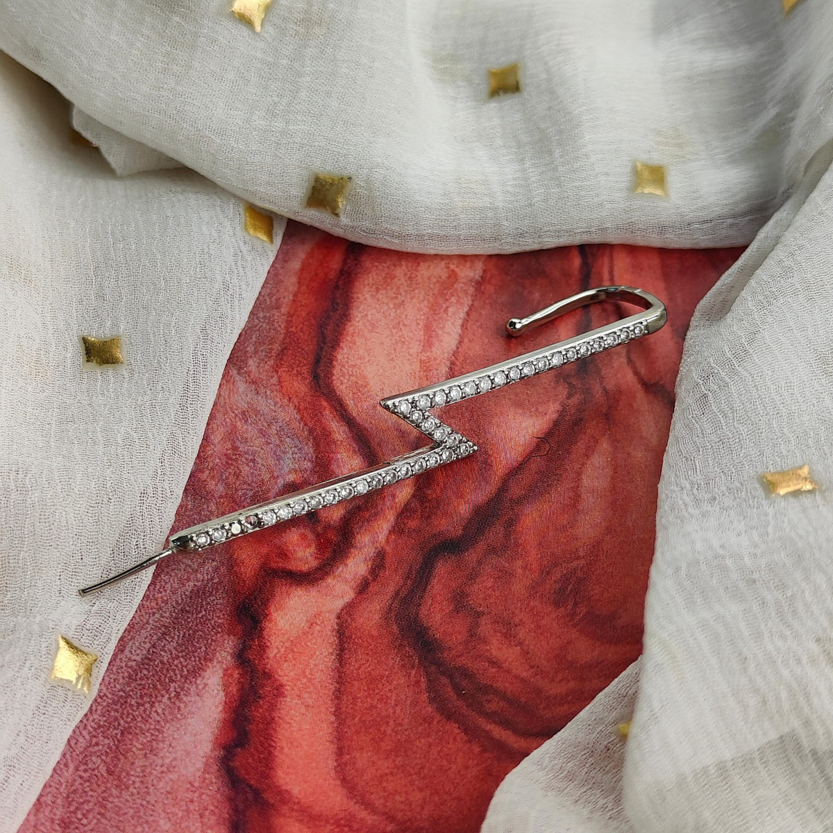 Gold and Silver Lightning Zircon Ear Climber Wrap Crawler Hook Earring — Boho Jewellery UK | The Colourful Aura