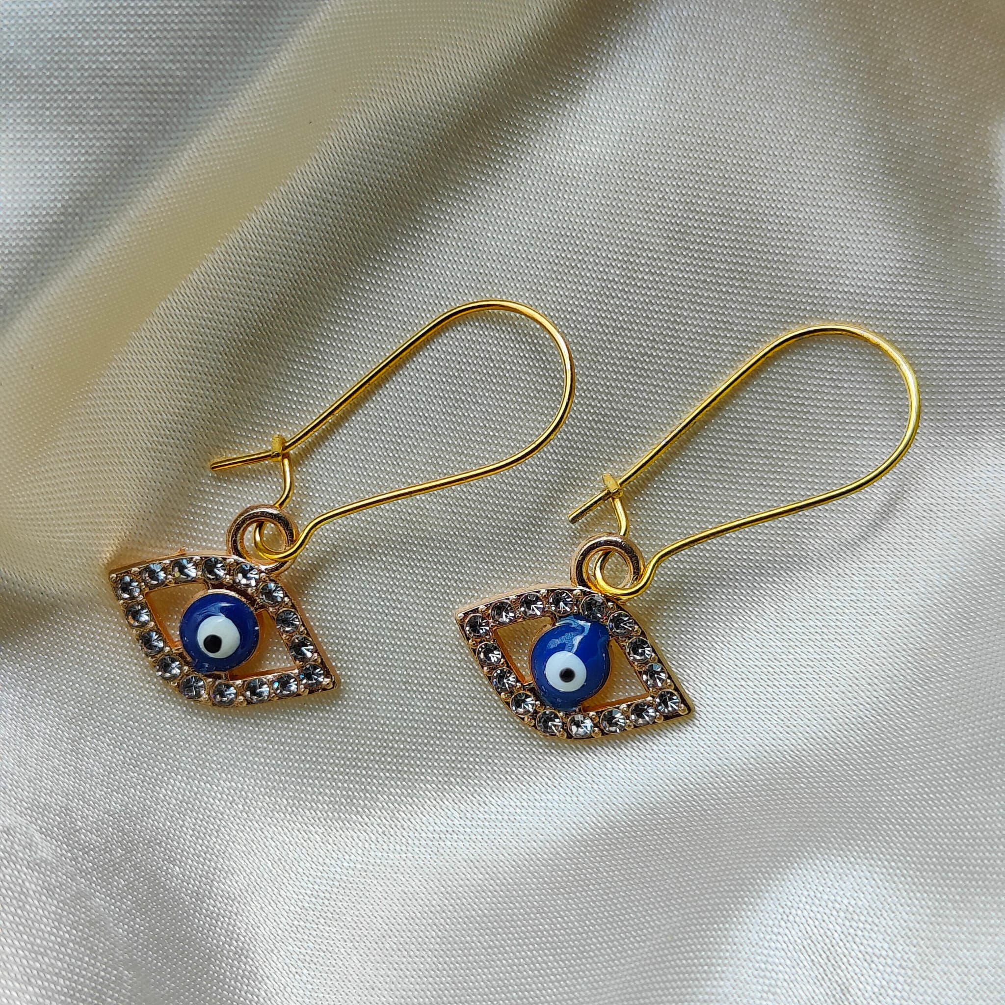 Long Silver Evil Eye Huggie Dainty Zircon Devil Eye Charm Latch Back Earrings