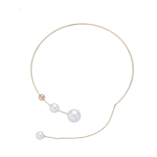 Big White Imitation Collarbone White Round Pearl Round Tassel Choker Necklace