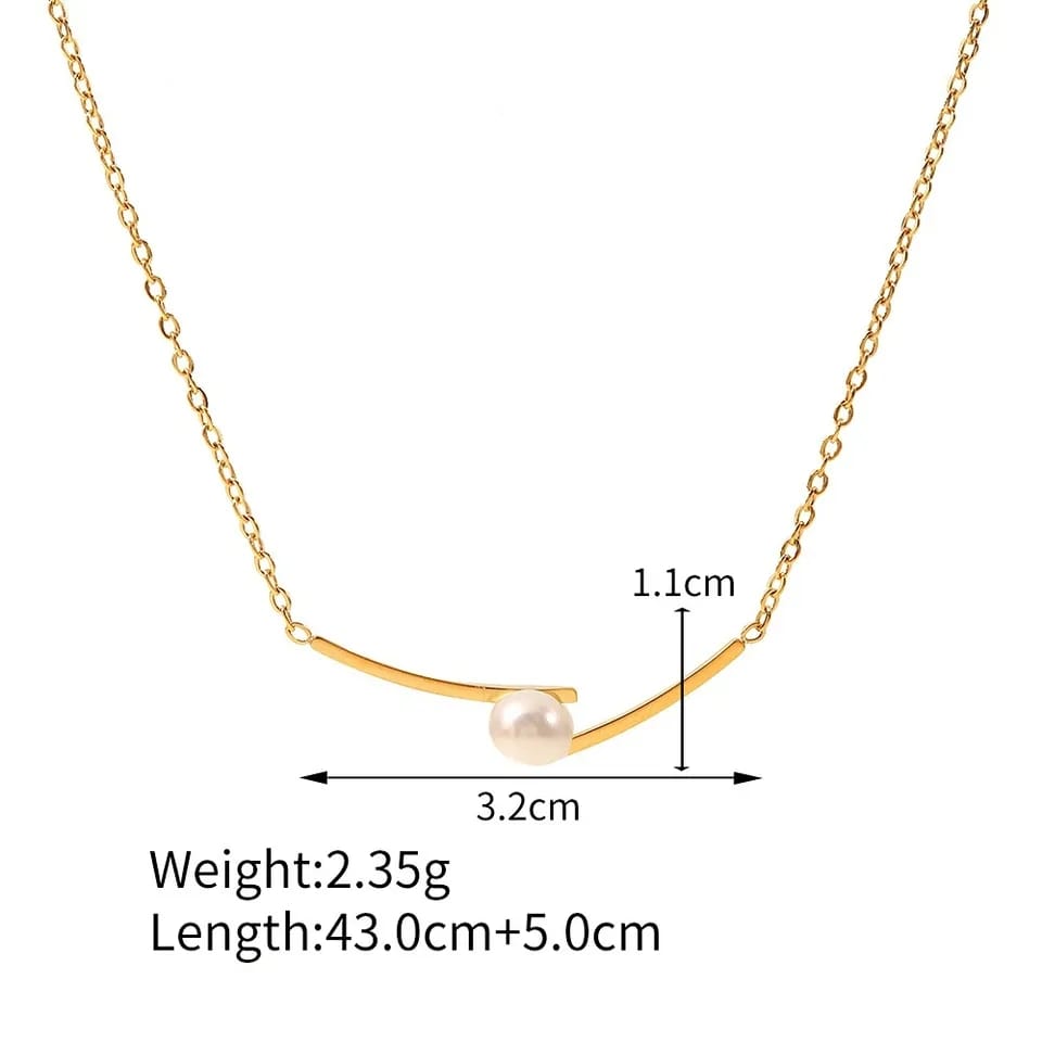 Gold Single White Pearl Inlaid Irregular Shape Minimalist Slim Pendant Necklace