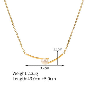 Gold Single White Pearl Inlaid Irregular Shape Minimalist Slim Pendant Necklace