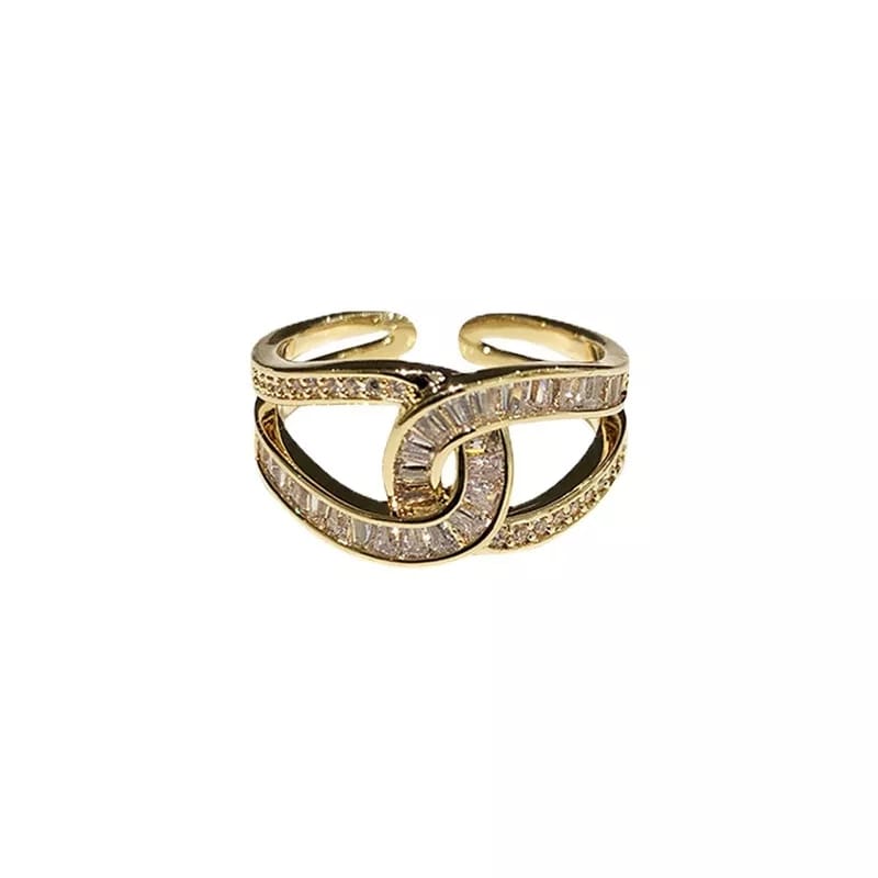 Adjustable U-Shaped Zircon Hip Hop Cross Braid Luxury Fashion Statement Ring