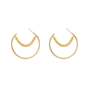 Silver Large 30mm Dainty Chain Tassel Bar Threader Statement Round Hoop Earring